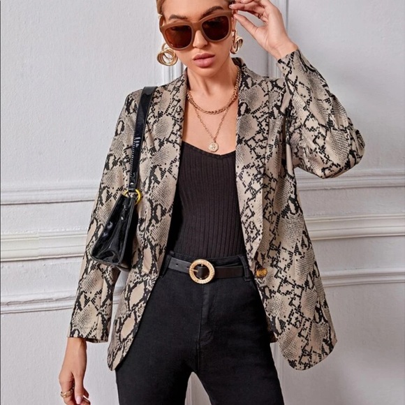 Snake skin print blazer jacket brown black - Picture 2 of 3